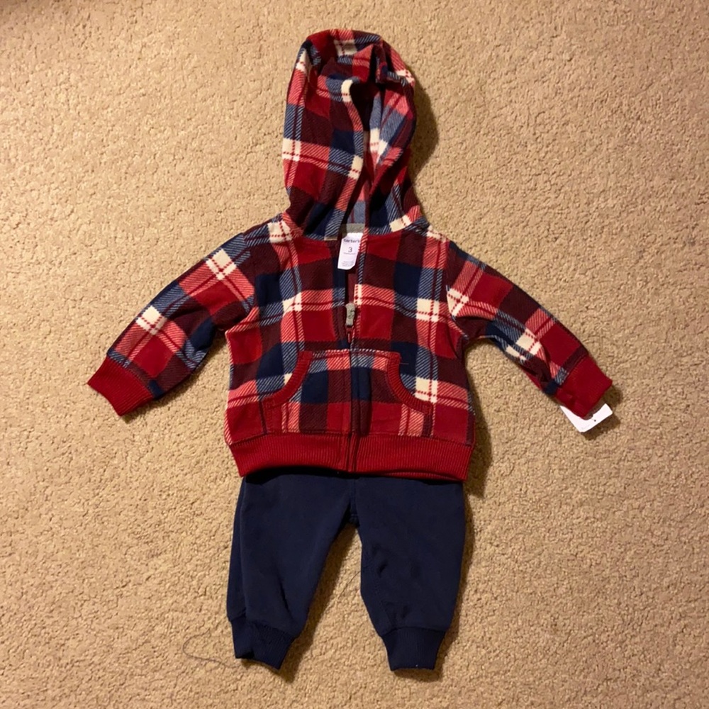 Fleece set - plaid hoodie with sweatpants